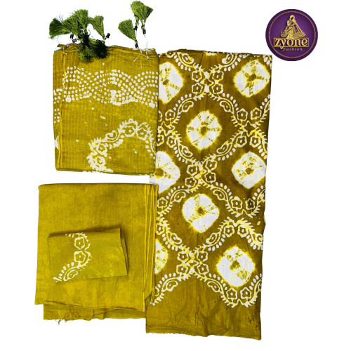 Mehedi Yellow Batik Tie Dye Cotton Three Piece