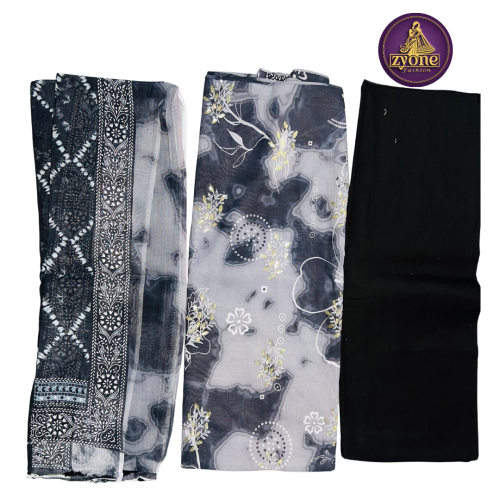 Black Grey Tie Dye Three Piece with Sequin Work