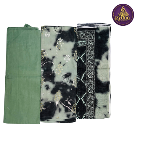 Black Sage Green Tie Dye Three Piece with Sequin Work