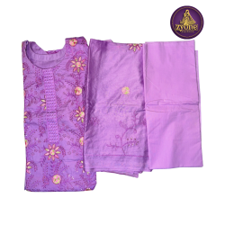 Lavender Embroidered Cotton Three Piece