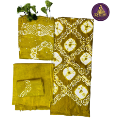 Mehedi Yellow Batik Tie Dye Cotton Three Piece