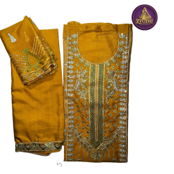 Mustard Tissue Silk Three Piece with Heavy Hand Embroidery