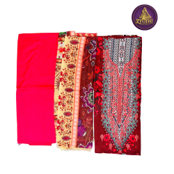 Maroon Digital Print Three Piece with Embroidered Neck