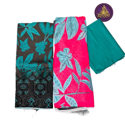 Brown Pink Leaf Print Cotton Three Piece with Cutwork