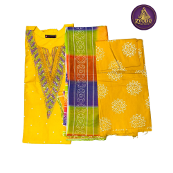 Yellow Cotton Ready Made Three Piece with Embroidered Neck